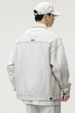 Y2K Grunge Contrast Stitch Jacket - 90S Fashion, Retro Style, Y2K Summer & Party Outfits