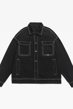 Y2K Grunge Contrast Stitch Jacket - 90S Fashion, Retro Style, Y2K Summer & Party Outfits