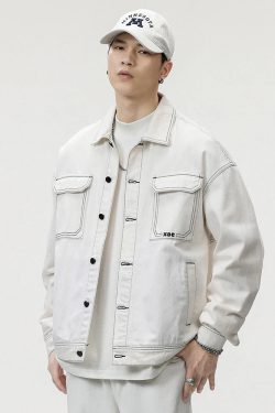 Y2K Grunge Contrast Stitch Jacket - 90S Fashion, Retro Style, Y2K Summer & Party Outfits