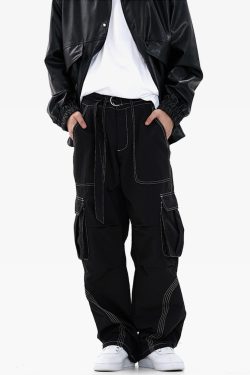 Y2K Grunge Contrast Stitch Jeans - 90S Retro Summer Outfit, Y2K Club & Party Fashion