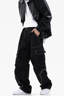 Y2K Grunge Contrast Stitch Jeans - 90S Retro Summer Outfit, Y2K Club & Party Fashion