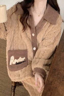 Y2K Grunge Coral Fleece Pajamas - Retro 90S Winter Loungewear Set For Women - Sweet Home Wear