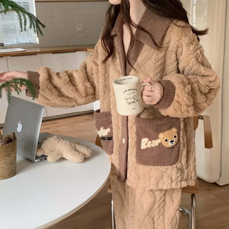 Y2K Grunge Coral Fleece Pajamas - Retro 90S Winter Loungewear Set For Women - Sweet Home Wear Y2K Grunge Coral Fleece Pajamas - Retro 90S Winter Loungewear Set For Women - Sweet Home Wear