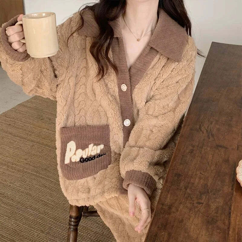 Y2K Grunge Coral Fleece Pajamas - Retro 90S Winter Loungewear Set For Women - Sweet Home Wear Y2K Grunge Coral Fleece Pajamas - Retro 90S Winter Loungewear Set For Women - Sweet Home Wear