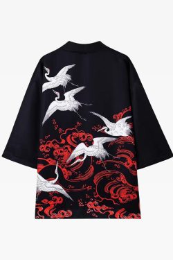 Y2K Grunge Crane Kimono Jacket - Retro 90S Summer Outfit, Pastel Goth, Y2K Fashion Staple