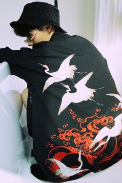 Y2K Grunge Crane Kimono Jacket - Retro 90S Summer Outfit, Pastel Goth, Y2K Fashion Staple