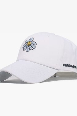 Y2K Grunge Daisy Baseball Cap - Retro 90S Fashion, Summer Y2K Outfits, Pastel Goth Style