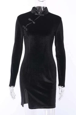 Y2K Grunge Dark Solid Vintage Dress - 90S Fashion, Retro Style, Y2K Summer & Party Outfits