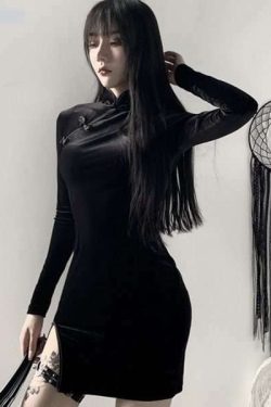 Y2K Grunge Dark Solid Vintage Dress - 90S Fashion, Retro Style, Y2K Summer & Party Outfits