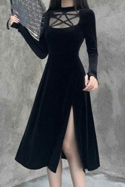 Y2K Grunge Dark Velvet Dress - Retro 90S Fashion, Summer Party, Club & Popstar Outfits