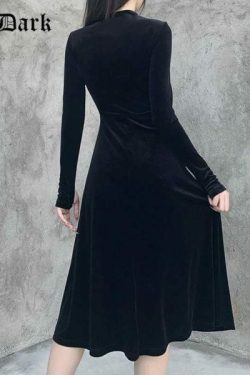 Y2K Grunge Dark Velvet Dress - Retro 90S Fashion, Summer Party, Club & Popstar Outfits