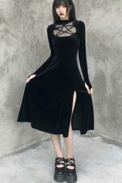 Y2K Grunge Dark Velvet Dress - Retro 90S Fashion, Summer Party, Club & Popstar Outfits