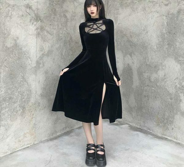 Y2K Grunge Dark Velvet Dress - Retro 90S Fashion, Summer Party, Club & Popstar Outfits Y2K Grunge Dark Velvet Dress - Retro 90S Fashion, Summer Party, Club & Popstar Outfits