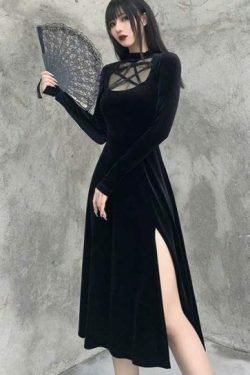 Y2K Grunge Dark Velvet Dress - Retro 90S Fashion, Summer Party, Club & Popstar Outfits