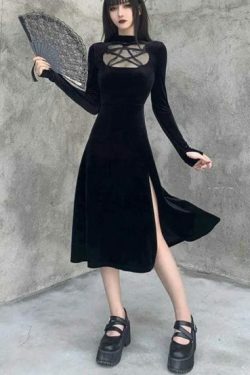 Y2K Grunge Dark Velvet Dress - Retro 90S Fashion, Summer Party, Club & Popstar Outfits