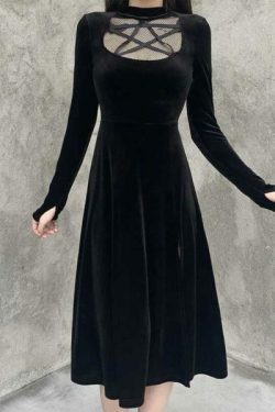 Y2K Grunge Dark Velvet Dress - Retro 90S Fashion, Summer Party, Club & Popstar Outfits