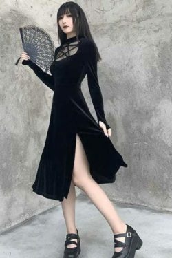 Y2K Grunge Dark Velvet Dress - Retro 90S Fashion, Summer Party, Club & Popstar Outfits