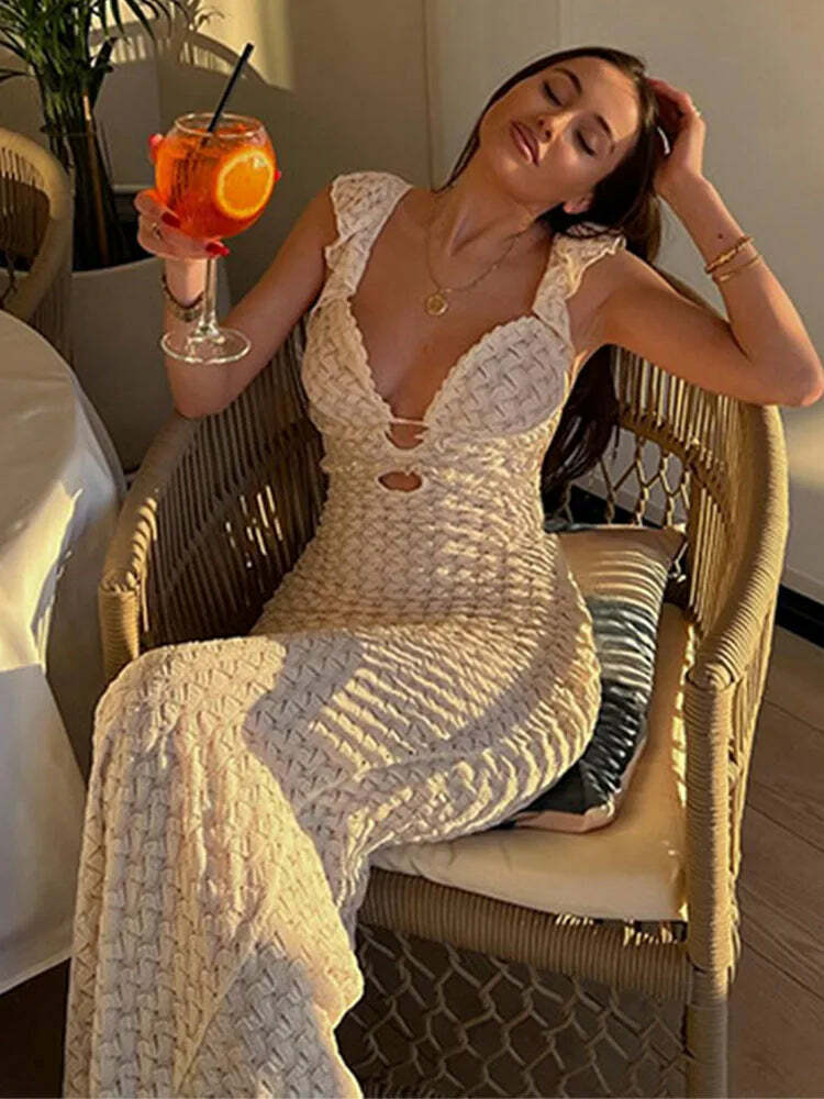 Y2K Grunge Deep V Neck Sleeveless Slim High Waist Long Dress - Retro 90S Summer Beach Outfit Y2K Grunge Deep V Neck Sleeveless Slim High Waist Long Dress - Retro 90S Summer Beach Outfit