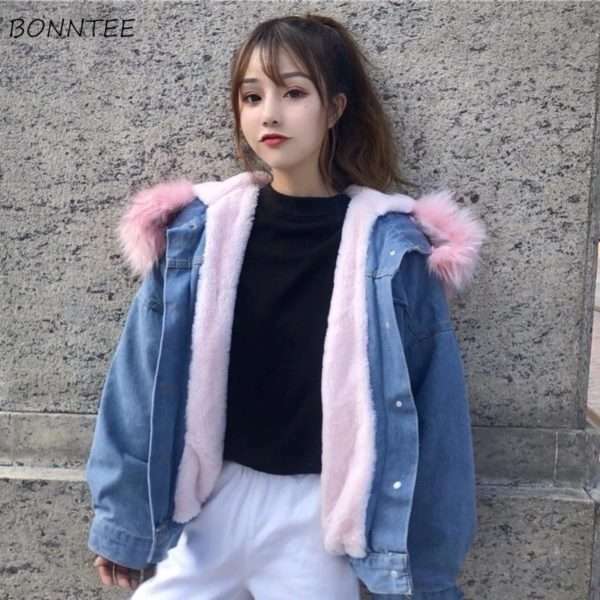 Y2K Grunge Denim Fur Jacket - 90S Fashion, Retro Style, Y2K Summer Outfits, Y2K Club Look