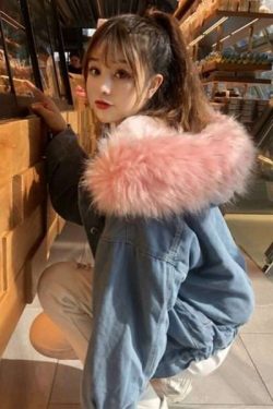 Y2K Grunge Denim Fur Jacket - 90S Fashion, Retro Style, Y2K Summer Outfits, Y2K Club Look