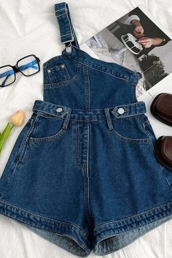 Y2K Grunge Denim Jumpsuit - Retro 90S One-Shoulder Wide Leg Pants, Cool Summer Streetwear