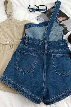 Y2K Grunge Denim Jumpsuit - Retro 90S One-Shoulder Wide Leg Pants, Cool Summer Streetwear