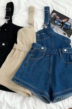 Y2K Grunge Denim Jumpsuit - Retro 90S One-Shoulder Wide Leg Pants, Cool Summer Streetwear