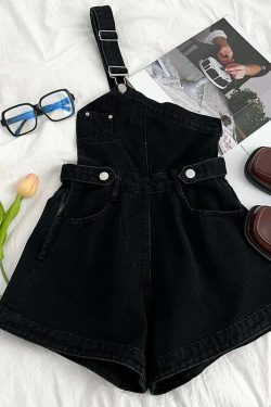 Y2K Grunge Denim Jumpsuit - Retro 90S One-Shoulder Wide Leg Pants, Cool Summer Streetwear