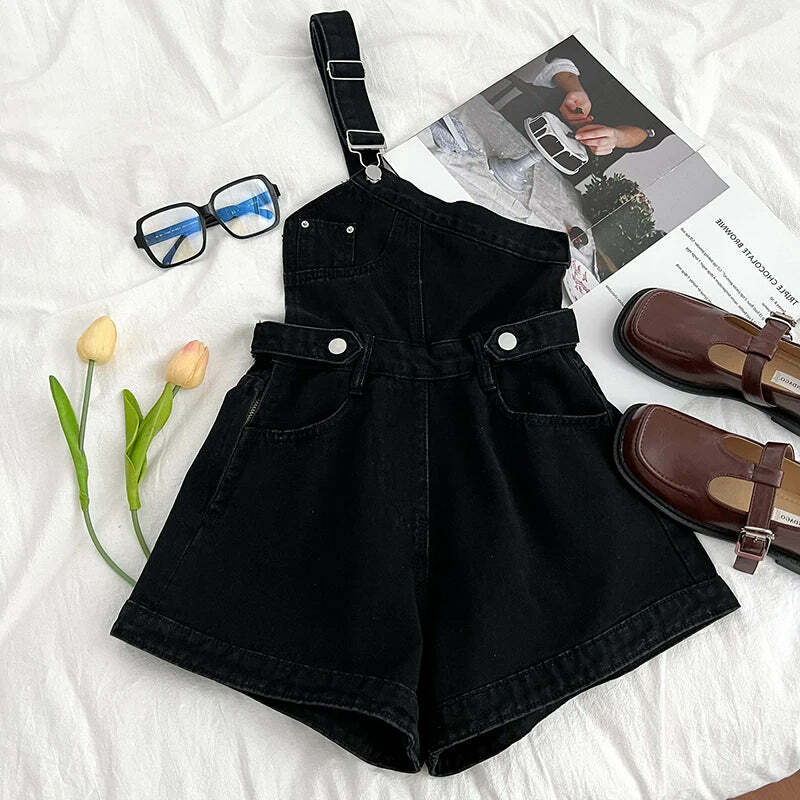 Y2K Grunge Denim Jumpsuit - Retro 90S One-Shoulder Wide Leg Pants, Cool Summer Streetwear Y2K Grunge Denim Jumpsuit - Retro 90S One-Shoulder Wide Leg Pants, Cool Summer Streetwear