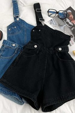Y2K Grunge Denim Jumpsuit - Retro 90S One-Shoulder Wide Leg Pants, Cool Summer Streetwear