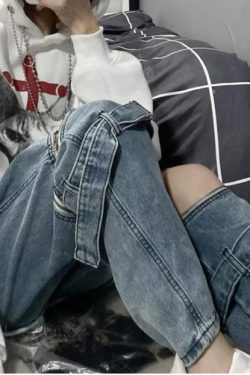 Y2K Grunge Denim Pants - 90S Retro Style, Y2K Summer Outfits, Gothic Y2K Fashion