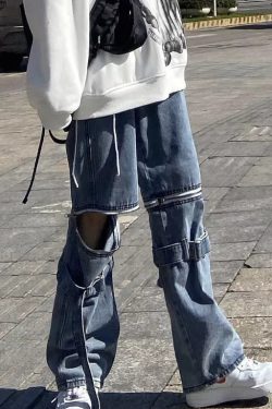 Y2K Grunge Denim Pants - 90S Retro Style, Y2K Summer Outfits, Gothic Y2K Fashion