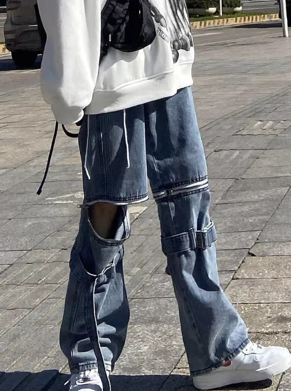 Y2K Grunge Denim Pants - 90S Retro Style, Y2K Summer Outfits, Gothic Y2K Fashion