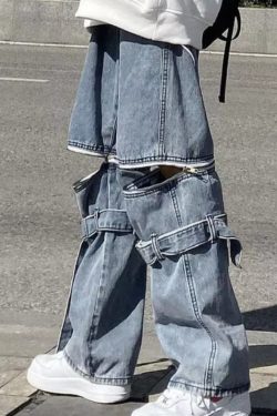 Y2K Grunge Denim Pants - 90S Retro Style, Y2K Summer Outfits, Gothic Y2K Fashion