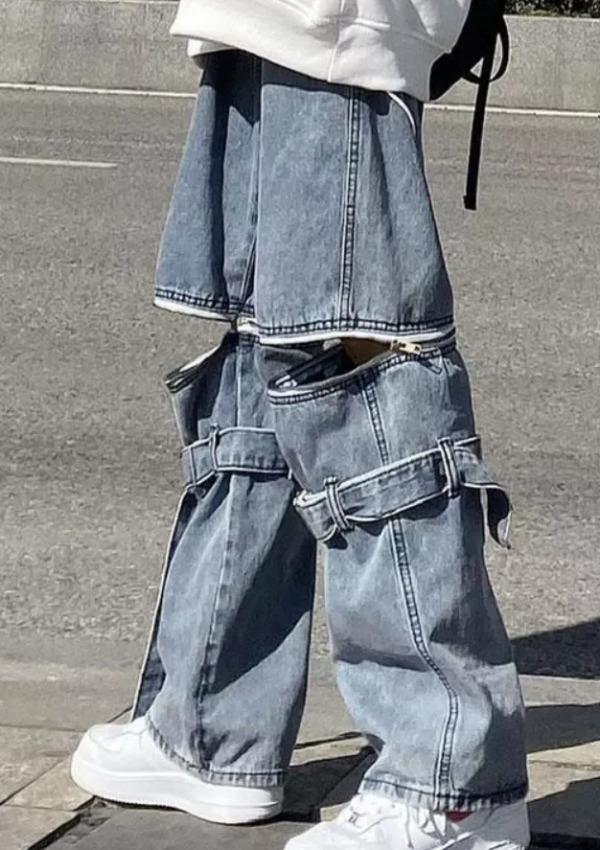 Y2K Grunge Denim Pants - 90S Retro Style, Y2K Summer Outfits, Gothic Y2K Fashion