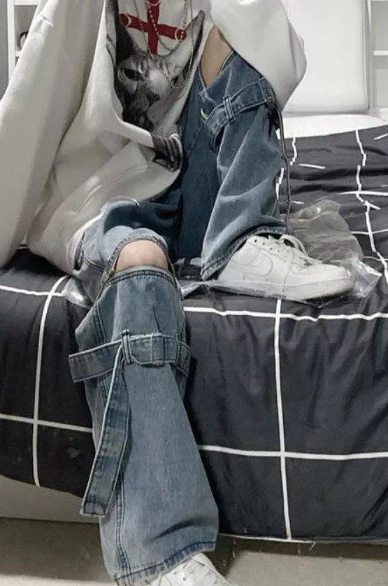 Y2K Grunge Denim Pants - 90S Retro Style, Y2K Summer Outfits, Gothic Y2K Fashion