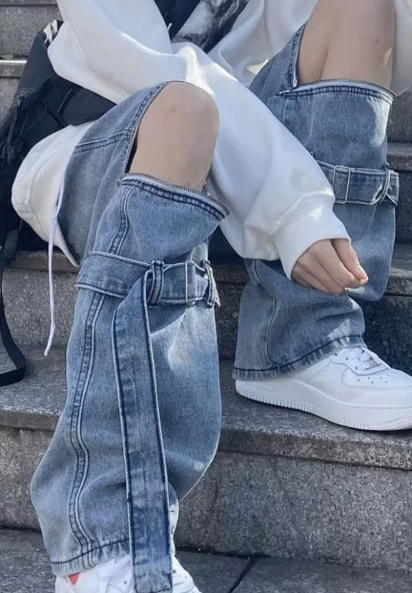 Y2K Grunge Denim Pants - 90S Retro Style, Y2K Summer Outfits, Gothic Y2K Fashion