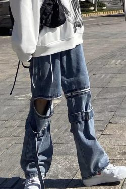 Y2K Grunge Denim Pants - 90S Retro Style, Y2K Summer Outfits, Gothic Y2K Fashion