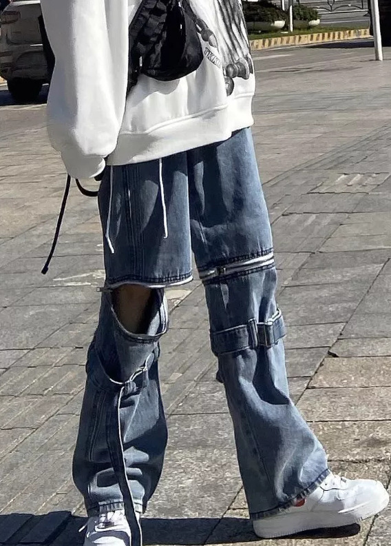 Y2K Grunge Denim Pants - 90S Retro Style, Y2K Summer Outfits, Gothic Y2K Fashion