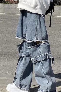 Y2K Grunge Denim Pants - 90S Retro Style, Y2K Summer Outfits, Gothic Y2K Fashion