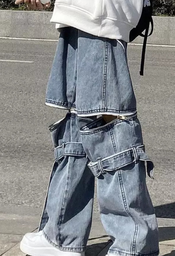 Y2K Grunge Denim Pants - 90S Retro Style, Y2K Summer Outfits, Gothic Y2K Fashion