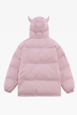 Y2K Grunge Devil Horn Puffer Jacket - Retro 90S Fashion, Gothic Y2K, Summer Y2K Outfits