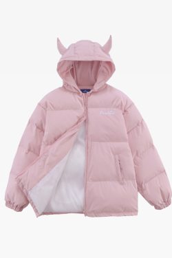 Y2K Grunge Devil Horn Puffer Jacket - Retro 90S Fashion, Gothic Y2K, Summer Y2K Outfits