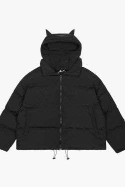 Y2K Grunge Devil Puffer Jacket - Retro 90S Fashion, Summer Outfits, And Club Party Style