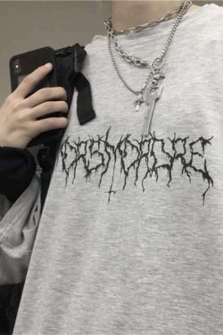 Y2K Grunge Devil Star Print Loose T-Shirt - Retro 90S Summer Outfit, Pastel Goth Style