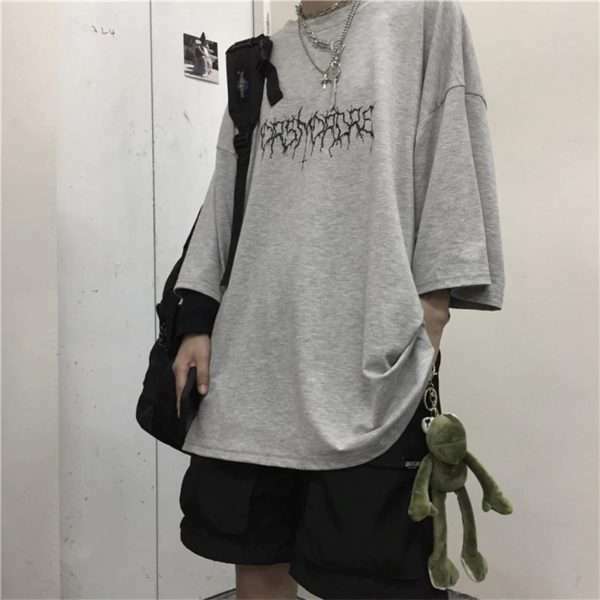 Y2K Grunge Devil Star Print Loose T-Shirt - Retro 90S Summer Outfit, Pastel Goth Style Y2K Grunge Devil Star Print Loose T-Shirt - Retro 90S Summer Outfit, Pastel Goth Style