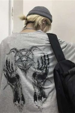 Y2K Grunge Devil Star Print Loose T-Shirt - Retro 90S Summer Outfit, Pastel Goth Style