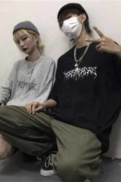 Y2K Grunge Devil Star Print Loose T-Shirt - Retro 90S Summer Outfit, Pastel Goth Style