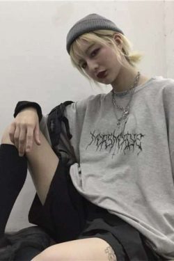 Y2K Grunge Devil Star Print Loose T-Shirt - Retro 90S Summer Outfit, Pastel Goth Style