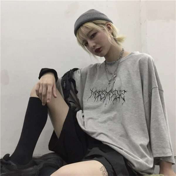 Y2K Grunge Devil Star Print Loose T-Shirt - Retro 90S Summer Outfit, Pastel Goth Style Y2K Grunge Devil Star Print Loose T-Shirt - Retro 90S Summer Outfit, Pastel Goth Style